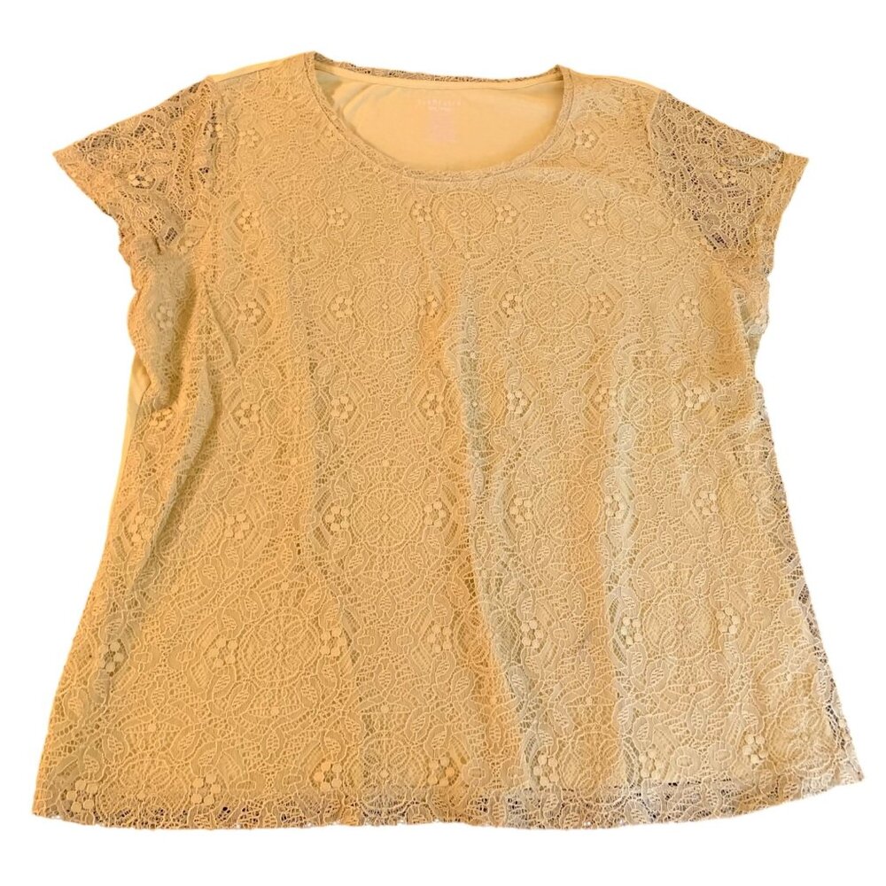 Van Heusen Size XXLarge Lace Overlay Top in Green